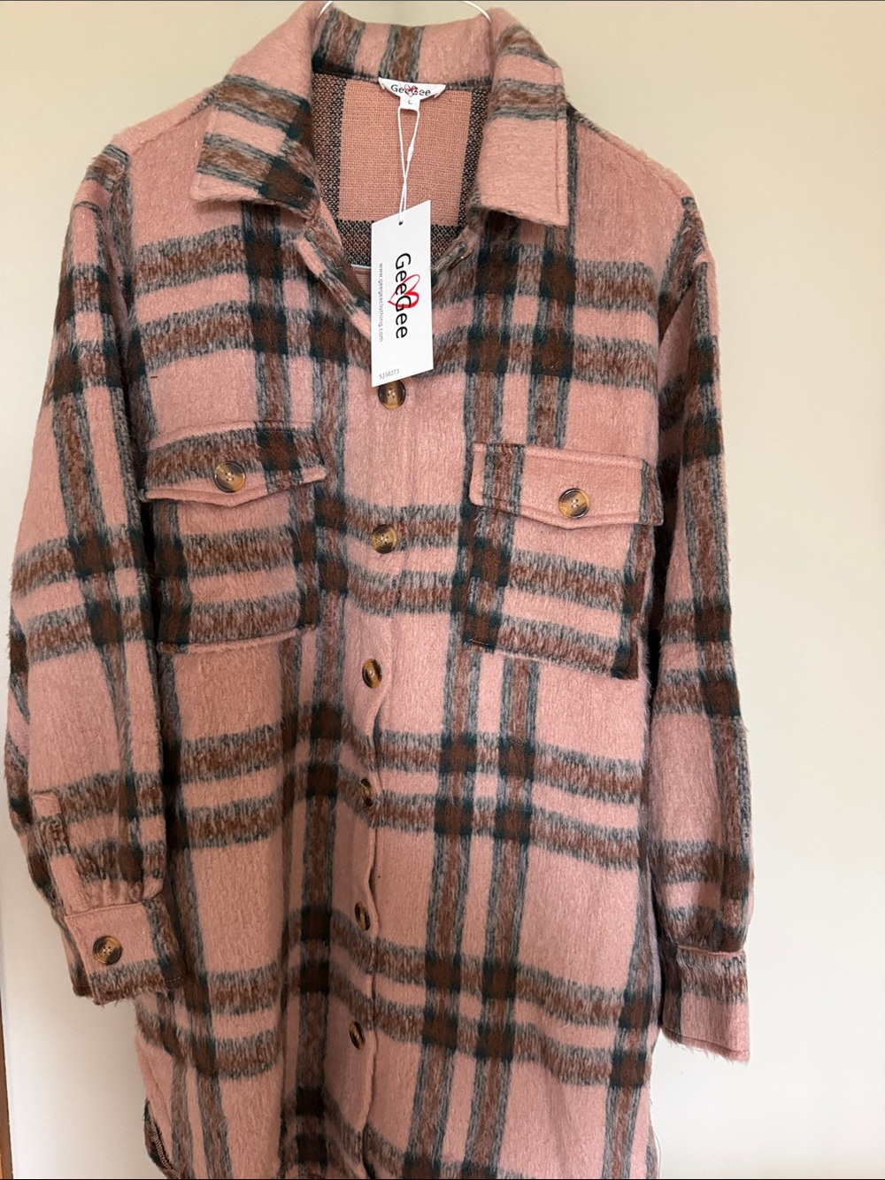 GEEGEE Pink Plaid Button-Front Shacket Jacket